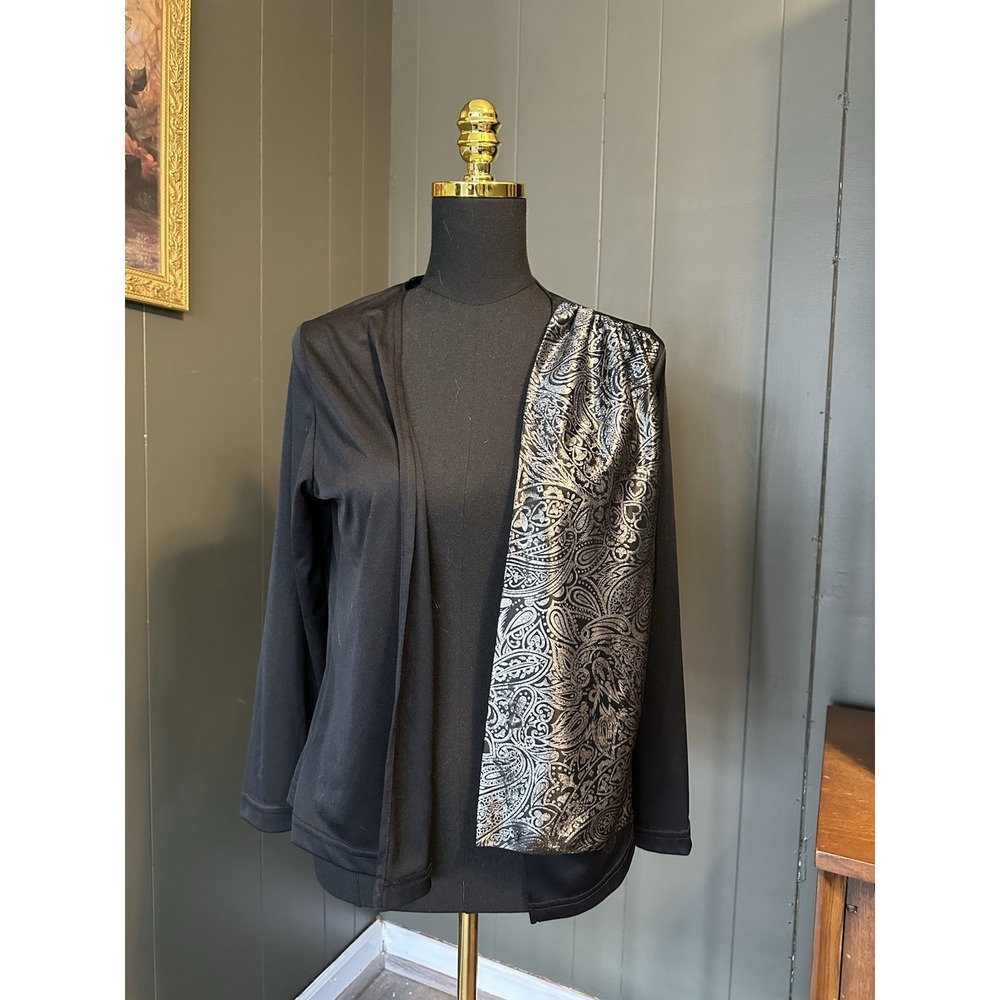 Lady Ronte Vintage Black Silver 3/4 Sleeve Cardigan Open‎ Front